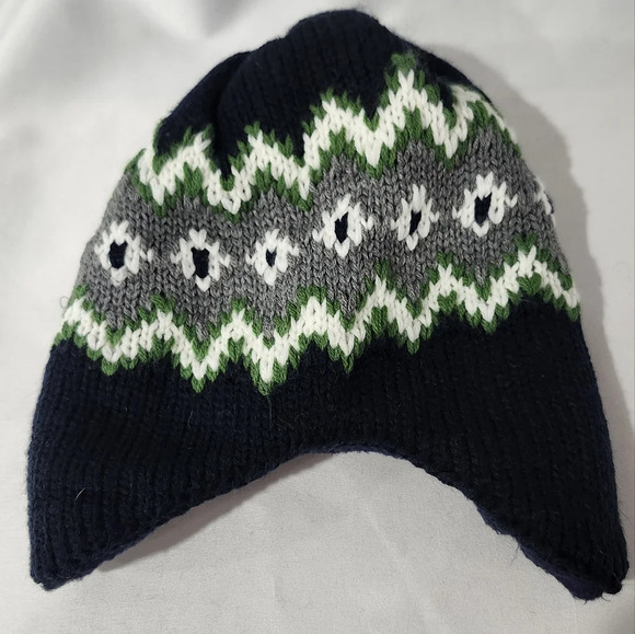 Carter's Knit Beanie Size 12-24 Months Navy Fair Isle Ear Flaps Fleece Lined - Picture 2 of 6
